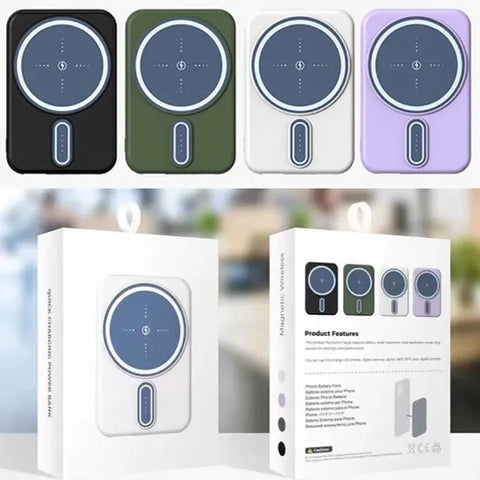 High-Capacity 5000mAh Wireless Power Bank with Fast Charging & Magnetic Battery