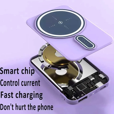High-Capacity 5000mAh Wireless Power Bank with Fast Charging & Magnetic Battery